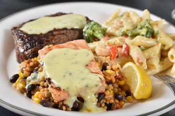 Gourmet steak and seafood dinner