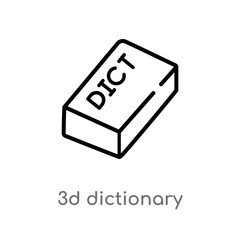 outline 3d dictionary vector icon. isolated black simple line element illustration from education concept. editable vector stroke 3d dictionary icon on white background