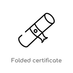 outline folded certificate vector icon. isolated black simple line element illustration from education concept. editable vector stroke folded certificate icon on white background