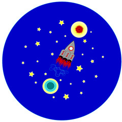 Fototapeta premium The rocket flies in space from one planet to another