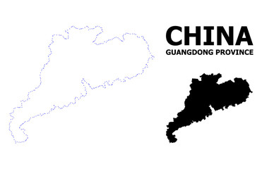 Vector Contour Dotted Map of Guangdong Province with Caption