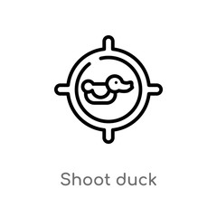 outline shoot duck vector icon. isolated black simple line element illustration from entertainment concept. editable vector stroke shoot duck icon on white background