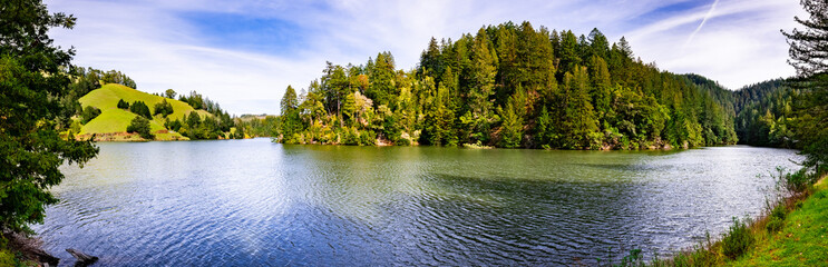 Alpine Lake on a sunny day, Marin county, north San Francisco bay area, California