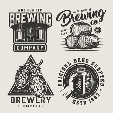 Vintage beer monochrome logos set