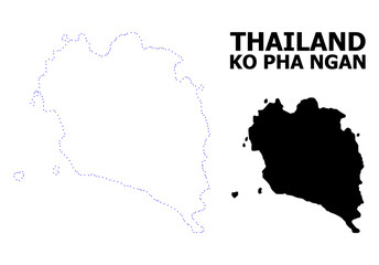 Vector Contour Dotted Map of Ko Pha Ngan with Caption