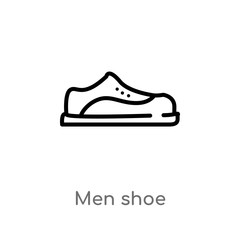 outline men shoe vector icon. isolated black simple line element illustration from fashion concept. editable vector stroke men shoe icon on white background