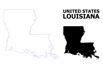 Vector Contour Dotted Map of Louisiana State with Caption