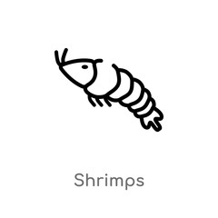 outline shrimps vector icon. isolated black simple line element illustration from food concept. editable vector stroke shrimps icon on white background
