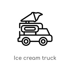 outline ice cream truck vector icon. isolated black simple line element illustration from food concept. editable vector stroke ice cream truck icon on white background