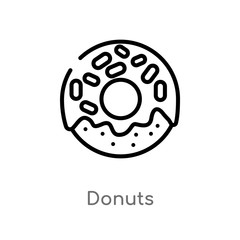 outline donuts vector icon. isolated black simple line element illustration from food concept. editable vector stroke donuts icon on white background