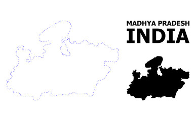 Vector Contour Dotted Map of Madhya Pradesh State with Name