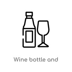 outline wine bottle and glass vector icon. isolated black simple line element illustration from food concept. editable vector stroke wine bottle and glass icon on white background