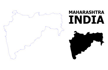 Vector Contour Dotted Map of Maharashtra State with Caption