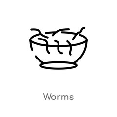 outline worms vector icon. isolated black simple line element illustration from food concept. editable vector stroke worms icon on white background