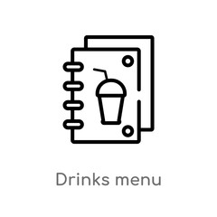 outline drinks menu vector icon. isolated black simple line element illustration from food concept. editable vector stroke drinks menu icon on white background