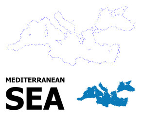 Vector Contour Dotted Map of Mediterranean Sea with Name
