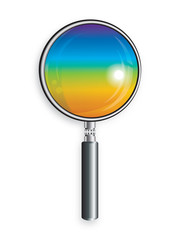 Rainbow Under Magnifying Glass. Spectral analysis. Tool for research. Laboratory equipment.