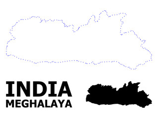Vector Contour Dotted Map of Meghalaya State with Name