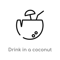 outline drink in a coconut vector icon. isolated black simple line element illustration from food concept. editable vector stroke drink in a coconut icon on white background