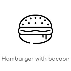outline hamburger with bacoon vector icon. isolated black simple line element illustration from food concept. editable vector stroke hamburger with bacoon icon on white background