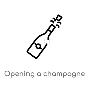 outline opening a champagne bottle vector icon. isolated black simple line element illustration from food concept. editable vector stroke opening a champagne bottle icon on white background