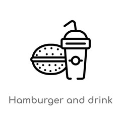 outline hamburger and drink vector icon. isolated black simple line element illustration from food concept. editable vector stroke hamburger and drink icon on white background