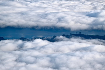 Naklejka na ściany i meble Clouds, land, trees and fiord. Puget Sound from Mount Ellinor. Olympic Peninsula. WA. USA .