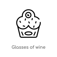 outline glasses of wine vector icon. isolated black simple line element illustration from food concept. editable vector stroke glasses of wine icon on white background