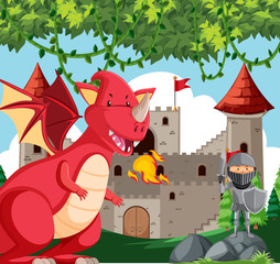 Dragon with knight scene