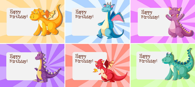 Set of dragon birthday template