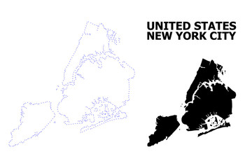 Vector Contour Dotted Map of New York City with Name
