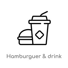 outline hamburguer & drink vector icon. isolated black simple line element illustration from food concept. editable vector stroke hamburguer & drink icon on white background