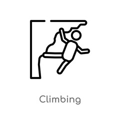 outline climbing vector icon. isolated black simple line element illustration from free time concept. editable vector stroke climbing icon on white background