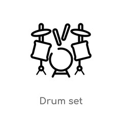 outline drum set vector icon. isolated black simple line element illustration from hobbies concept. editable vector stroke drum set icon on white background