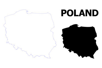 Vector Contour Dotted Map of Poland with Name