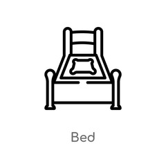 outline bed vector icon. isolated black simple line element illustration from furniture concept. editable vector stroke bed icon on white background