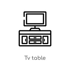 outline tv table vector icon. isolated black simple line element illustration from furniture concept. editable vector stroke tv table icon on white background