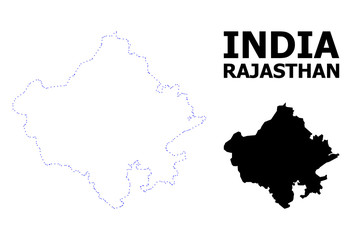 Vector Contour Dotted Map of Rajasthan State with Name
