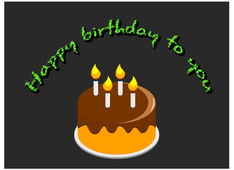 Happy birthday to you message with chocolate cake vector illustration