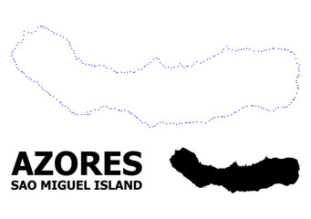 Vector Contour Dotted Map of Sao Miguel Island with Name