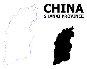 Vector Contour Dotted Map of Shanxi Province with Caption