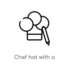 outline chef hat with a pencil vector icon. isolated black simple line element illustration from general concept. editable vector stroke chef hat with a pencil icon on white background