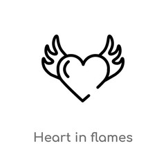 outline heart in flames vector icon. isolated black simple line element illustration from general concept. editable vector stroke heart in flames icon on white background