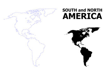 Vector Contour Dotted Map of South and North America with Name
