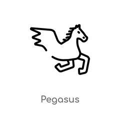 outline pegasus vector icon. isolated black simple line element illustration from greece concept. editable vector stroke pegasus icon on white background