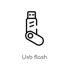 outline usb flash vector icon. isolated black simple line element illustration from hardware concept. editable vector stroke usb flash icon on white background
