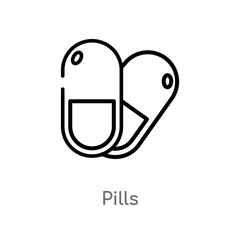 outline pills vector icon. isolated black simple line element illustration from health concept. editable vector stroke pills icon on white background