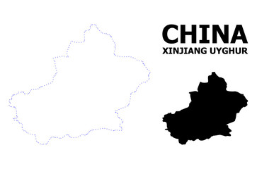 Vector Contour Dotted Map of Xinjiang Uyghur Region with Name