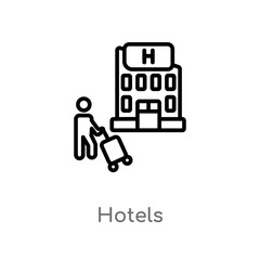 outline hotels vector icon. isolated black simple line element illustration from holidays concept. editable vector stroke hotels icon on white background