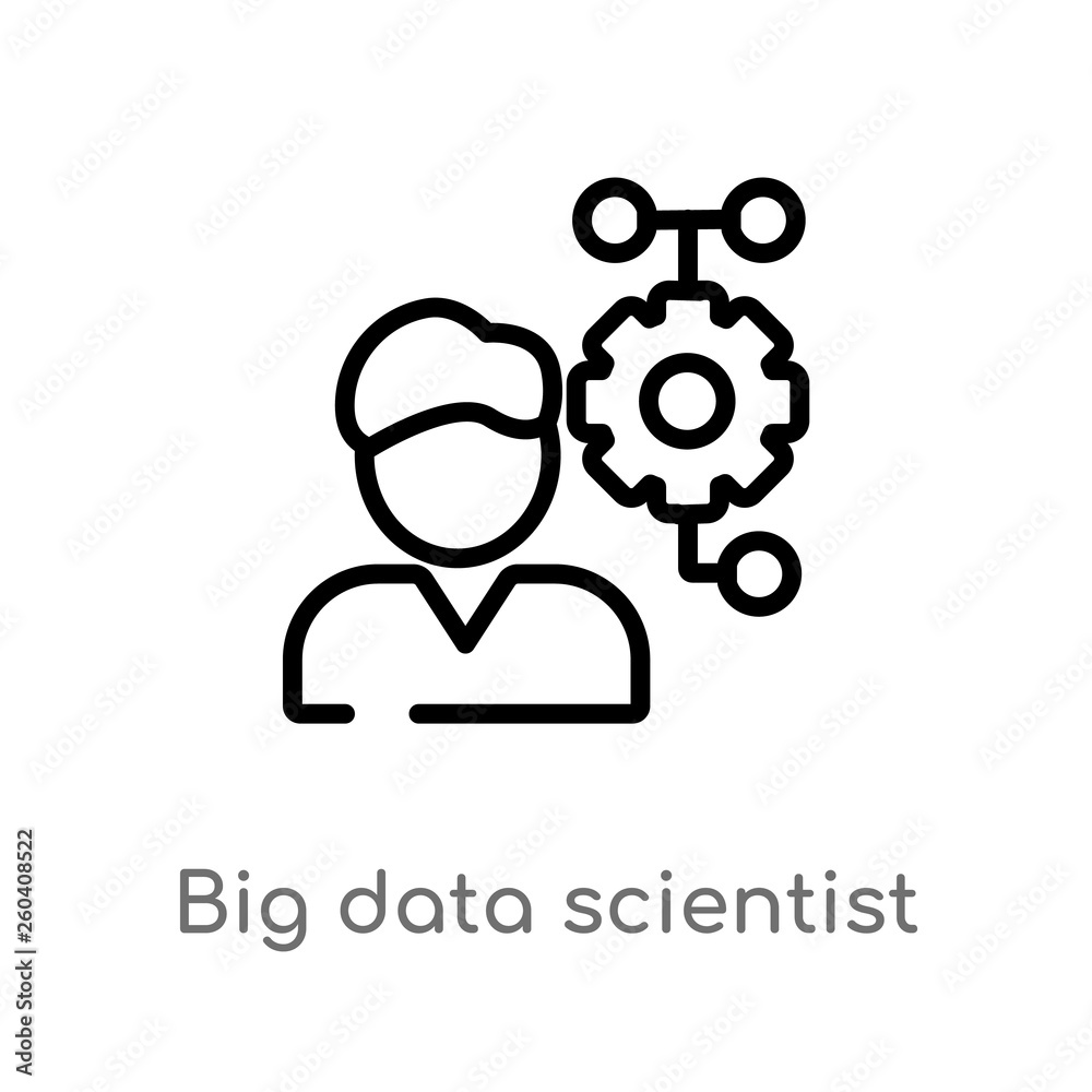 Poster outline big data scientist vector icon. isolated black simple line element illustration from general
